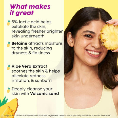 Plix Pineapple 5% Lactic Acid Body Wash Exfoliates Dry, Rough & Strawberry Skin With Deep Cleansing