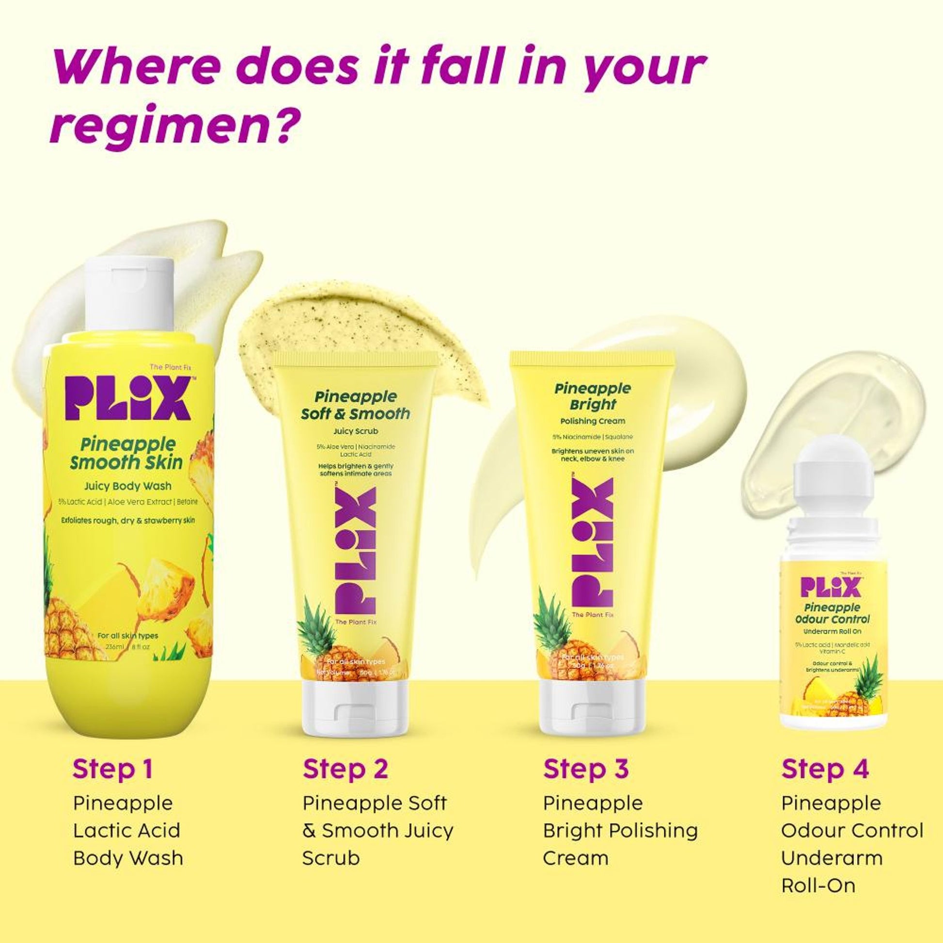Plix Pineapple 5% Lactic Acid Body Wash Exfoliates Dry, Rough & Strawberry Skin With Deep Cleansing