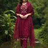 Dhiyona IE Maroon Floral Yoke Design Thread Work Straight Kurta & Trousers With Dupatta