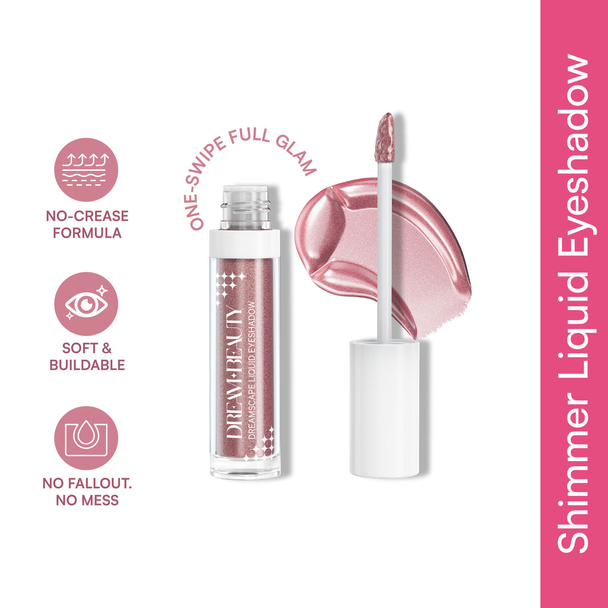 Dream Beauty Dreamscape Liquid Eyeshadow in Coral Constellation, showcasing shimmering coral eyeshadow with a smooth, liquid texture.