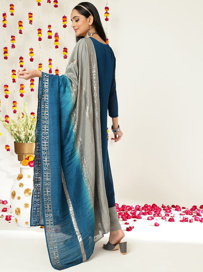 Indyancart VA Women'sEthnic motifs Embroidered Sequinned Straight Kurta & Sharara With Dupatta