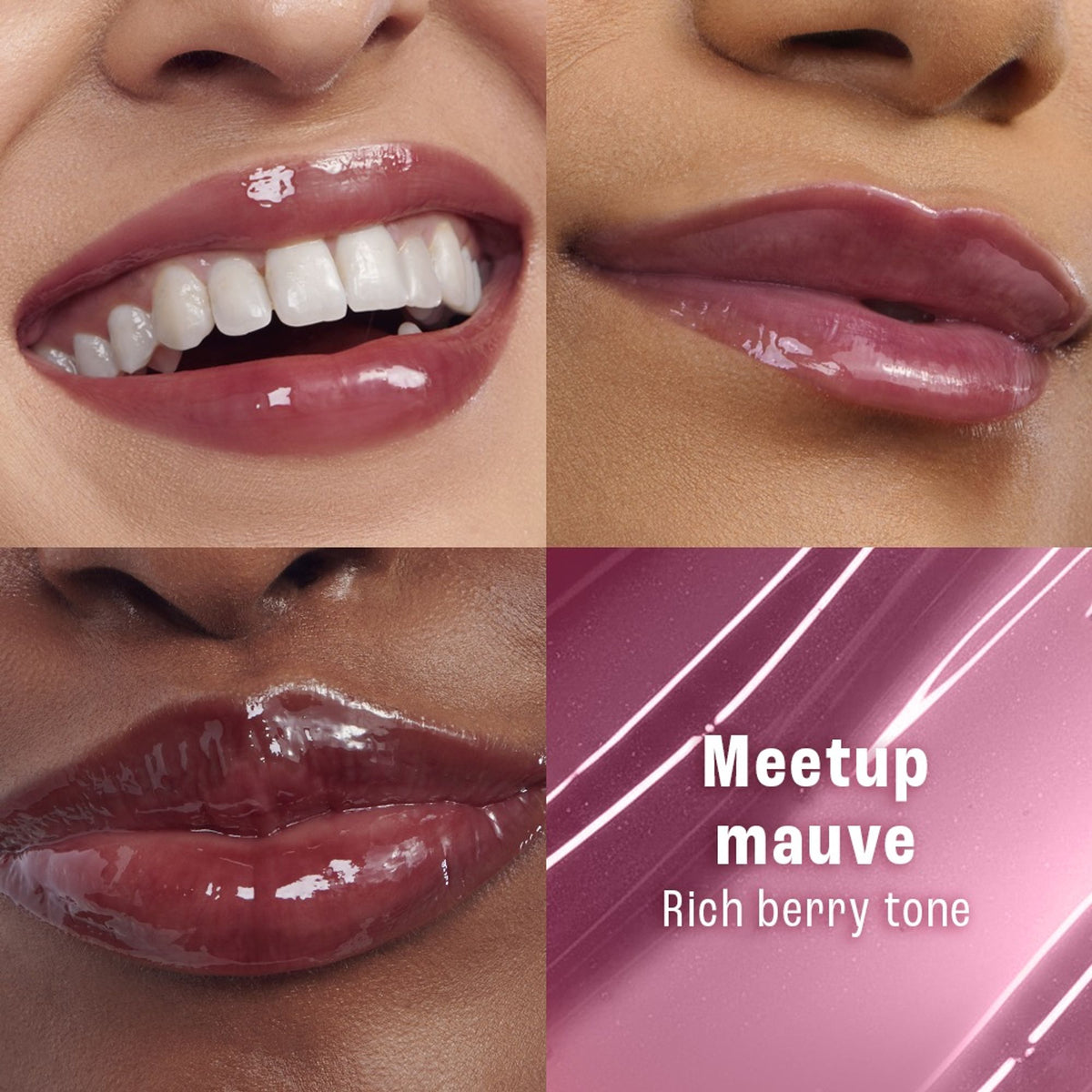 Lakme 9to5 HyaGloss Powerplump Lip Oil in Meetup Mauve, showing the mauve tinted lip oil with a glossy finish.