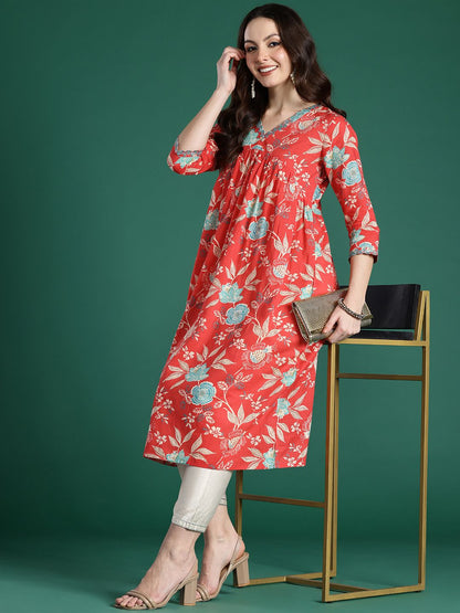 Indyancart IE Floral Printed Pure Cotton Kurta