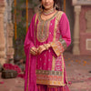 Dhiyona IE Floral Embroidered Sequinned Chinon Straight Kurta With Sharara & Dupatta