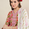 Dhiyona IE Floral Printed Pure Cotton V-Neck A-Line Kurta With Salwar And Dupatta