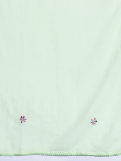 Indyancart IE Floral Embroidered Pleated Thread Work Pure Cotton Kurta with Trousers & Dupatta