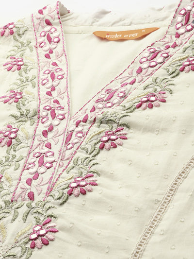 Indyancart IE Floral Embroidered Pure Cotton Kurta with Trousers & Dupatta