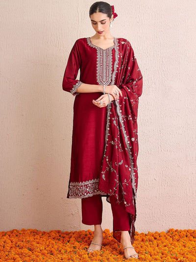 Dhiyona IE Women Ethnic Motifs Yoke Design Regular Sequinned Kurta with Trousers & With Dupatta