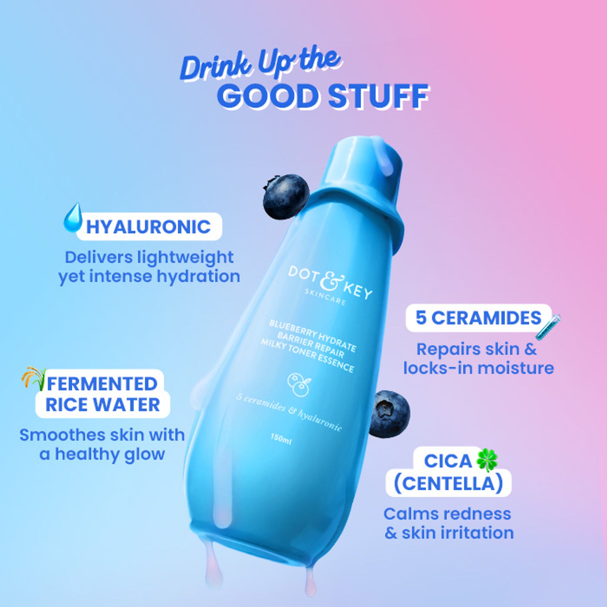 Dot & Key Blueberry Hydrate Barrier Repair Milky Toner Essence, With 5 Ceramides & Hyaluronic