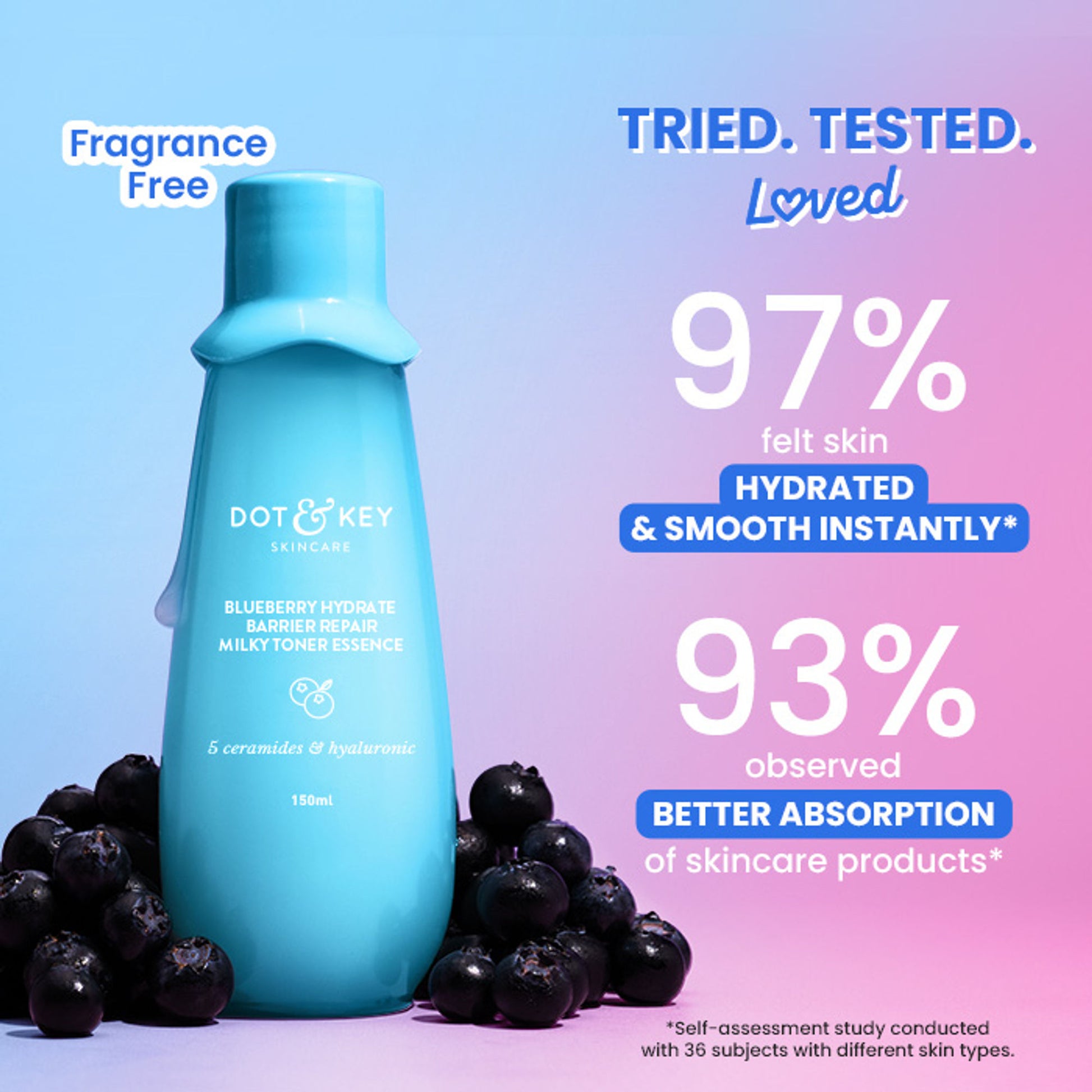 Dot & Key Blueberry Hydrate Barrier Repair Milky Toner Essence, With 5 Ceramides & Hyaluronic