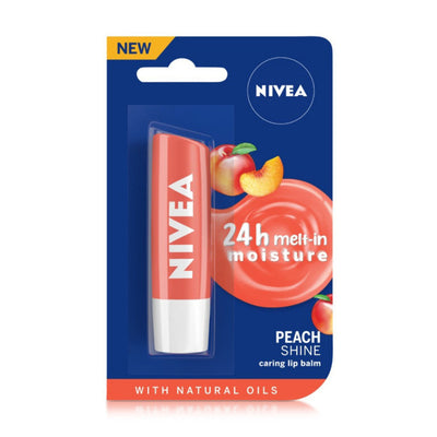NIVEA Tinted Lip Balm With Natural Oils & 24H Melt-In Moisture Cherry Shine - Fruity Peach Shine