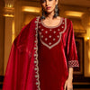 Dhiyona IE Women Ethnic Motifs Embroidered Regular Velvet Kurta with Trousers & With Dupatta