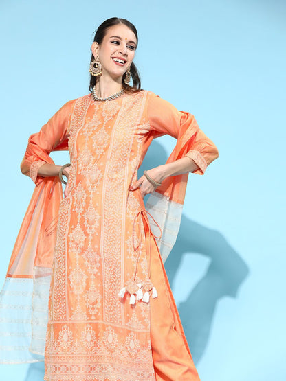 Indyancart IE Floral Chanderi Silk Kurta Set