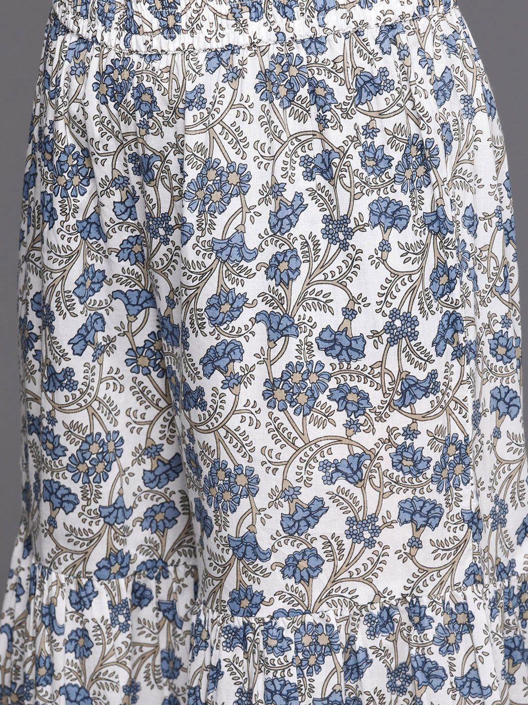 Indyancart VA Women's White Ethnic Motifs Printed Pure Cotton Kurta with Trousers & With Dupatta