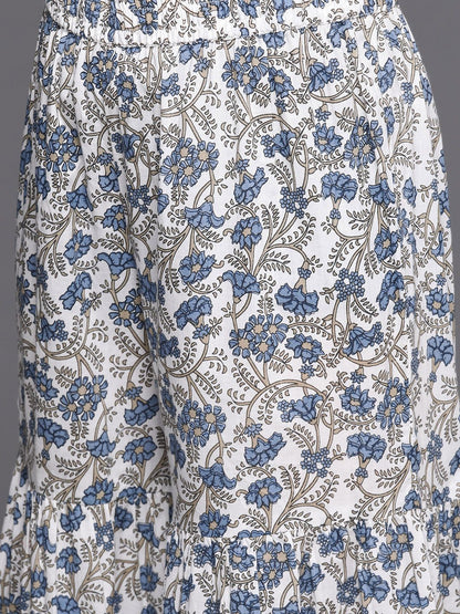 Indyancart VA Women's White Ethnic Motifs Printed Pure Cotton Kurta with Trousers & With Dupatta