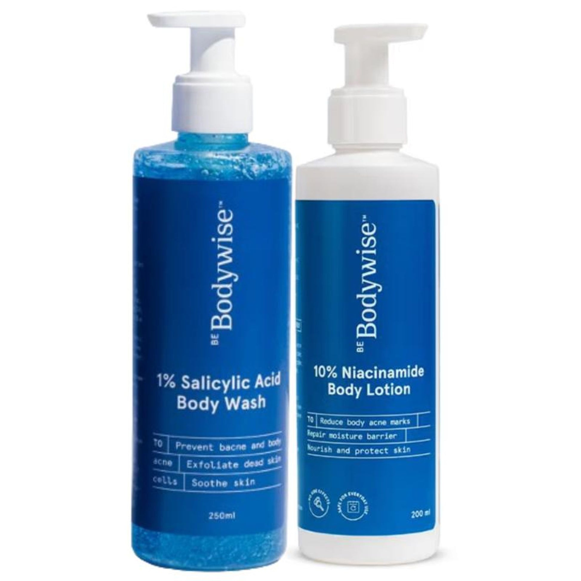 Be Bodywise 1% Salicylic Acid Body Wash + 10% Niacinamide Body Lotion - Helps Improve Skin Texture