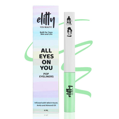 Elitty Matte Pop Coloured Eyeliner in Mint To Be Matte, featuring a vibrant mint green shade and sleek pencil design.