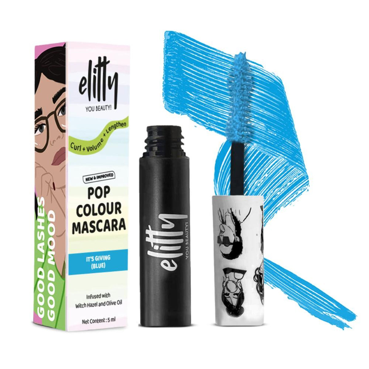 Elitty Eye Gotta Feeling Pop Lush Lashes Mascara tube with black packaging and wand applicator, showcasing volumizing lash formula