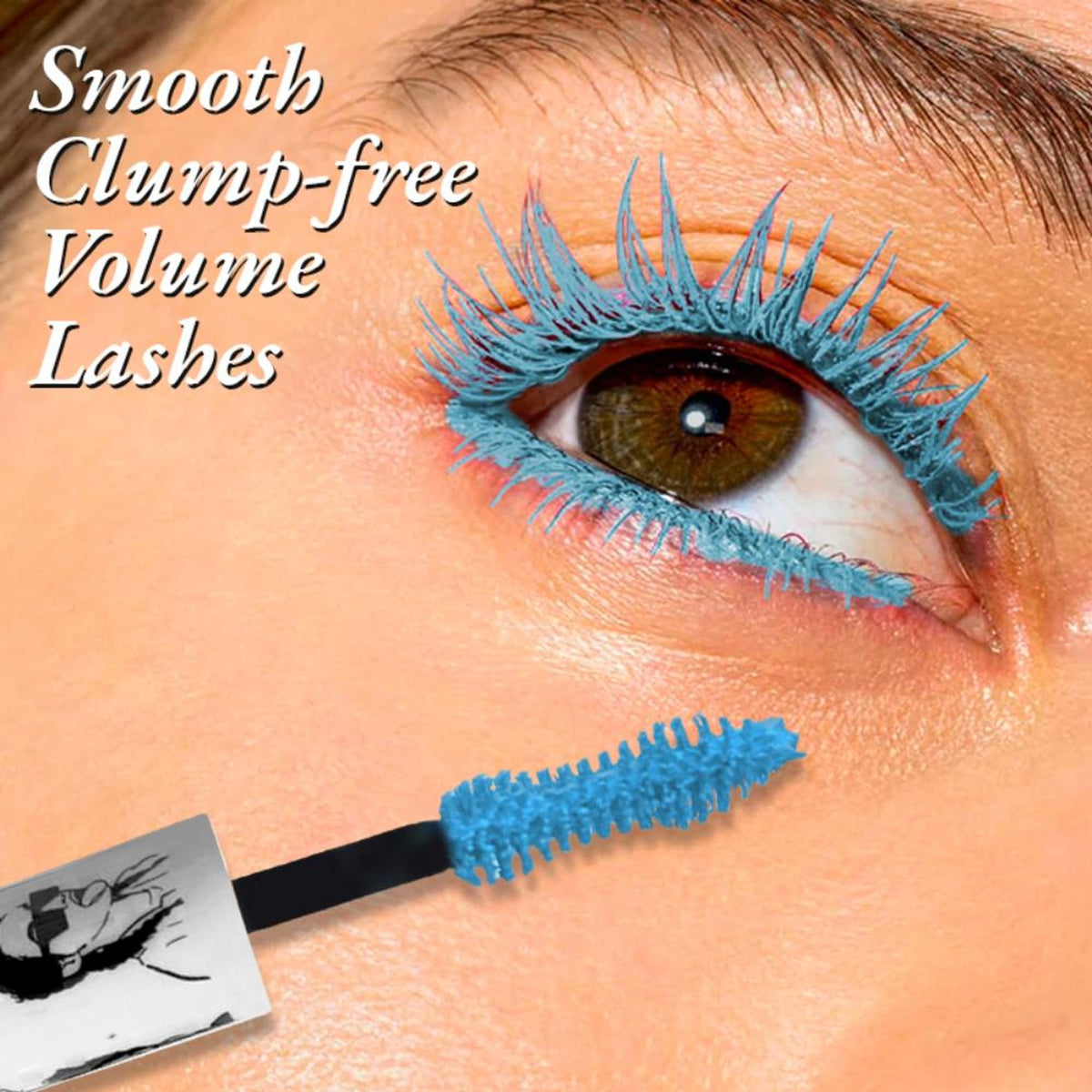 Elitty Eye Gotta Feeling Pop Lush Lashes Mascara wand with black formula and volumizing bristles, showcasing full, curled lashes.