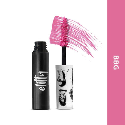 Elitty Eye Gotta Feeling Pop Lush Lashes Mascara, black formula, wand showing full mascara brush with voluminous lashes.