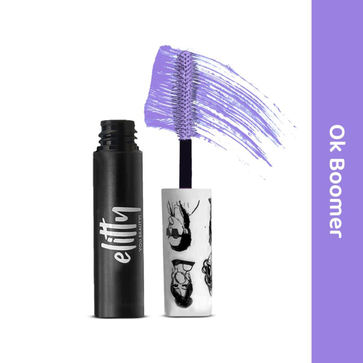 Elitty Eye Gotta Feeling Pop Lush Lashes Mascara in black, showing the mascara tube and wand with volumizing lash application.