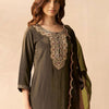 Indyancart IE Women Ethnic Motifs Embroidered Regular Thread Work Liva Kurta with Trousers & With Dupatta