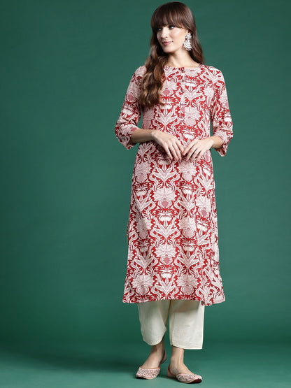 Indyancart IE Floral Printed Kurta