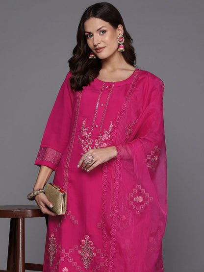 Indyancart IE Women Floral Embroidered Regular Mirror Work Kurta with Trousers & With Dupatta