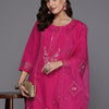 Indyancart IE Women Floral Embroidered Regular Mirror Work Kurta with Trousers & With Dupatta