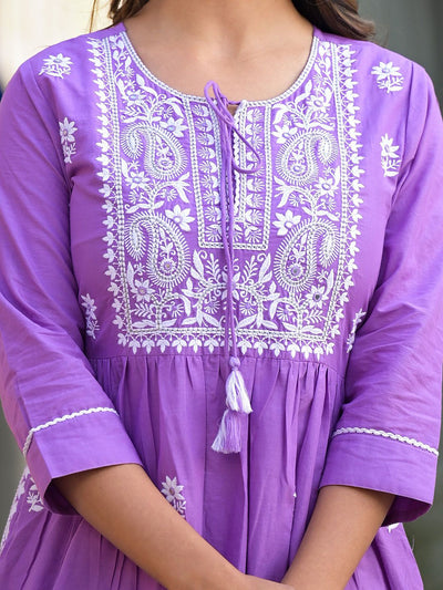 Indyancart VA Women'sEthnic Motifs Embroidered Thread Work Pure Cotton Kurta with Trousers & Dupatta