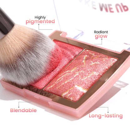 Swiss Beauty Bake Me Up Blush & Highlighter , 2-In-1 Baked Formula, Long-Lasting - Coral Glaze
