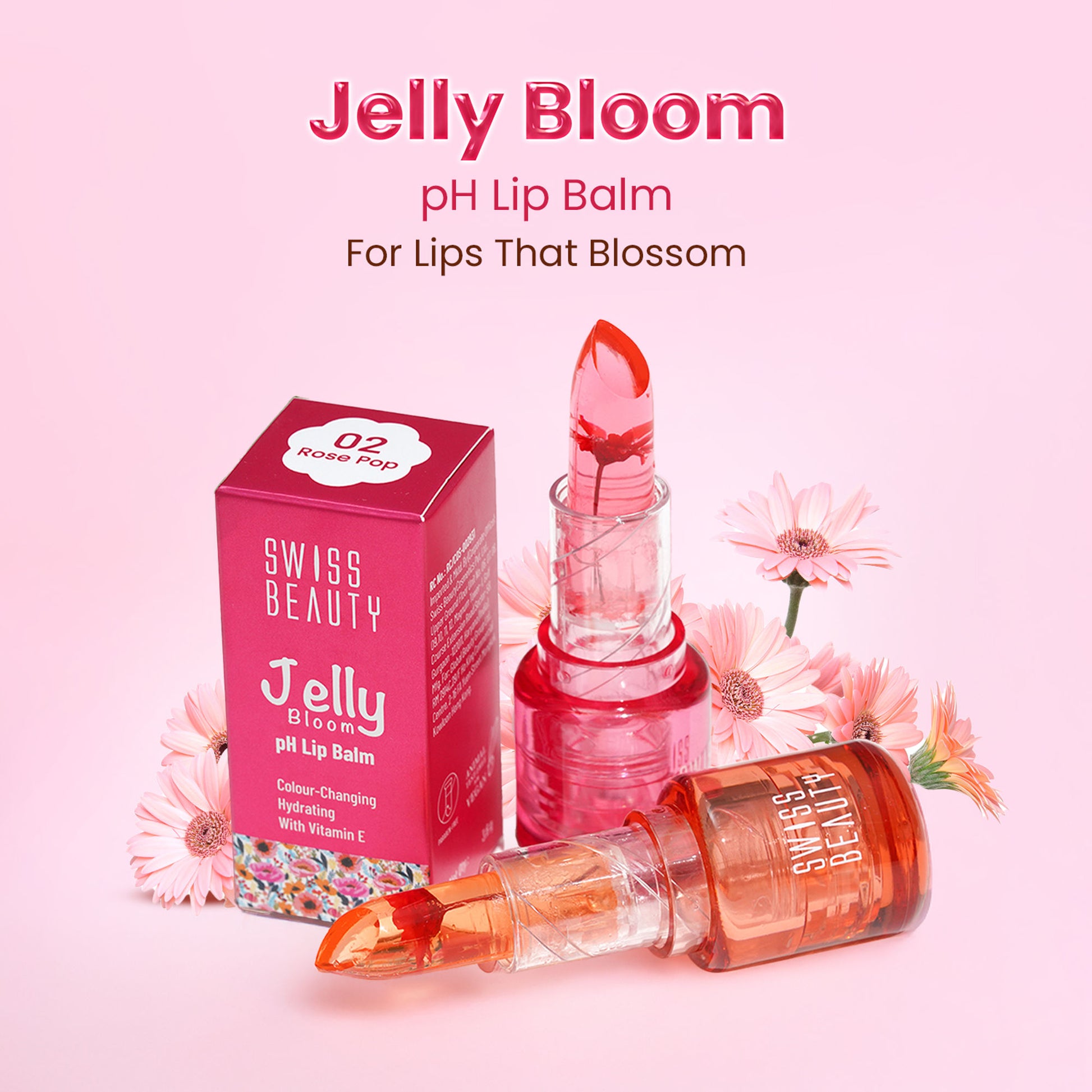 Swiss Beauty Jelly Bloom PH Lip Balm, Colour-Changing Tint, Hydrating With Vitamin E