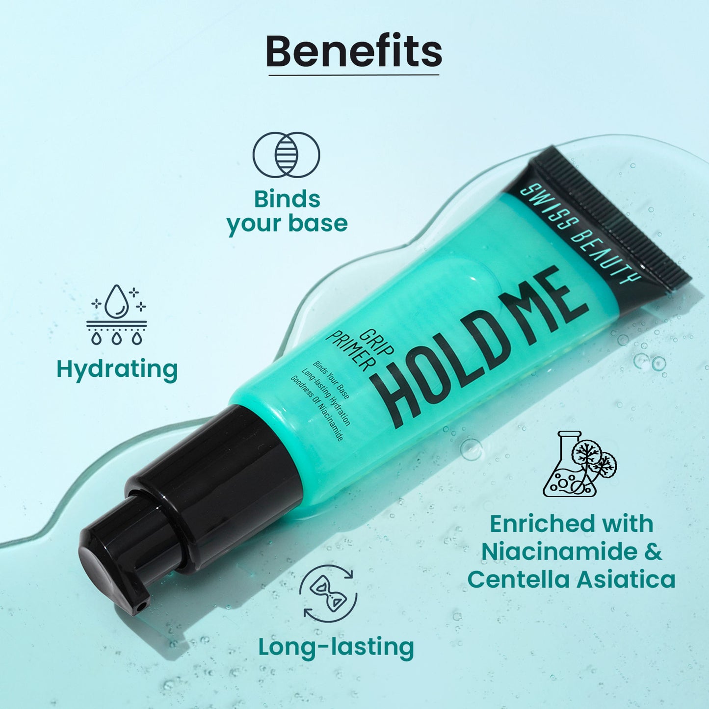 Swiss Beauty Hold Me Grip Primer Grippy Gel Formula , Enriched with Niacinamide & Centella