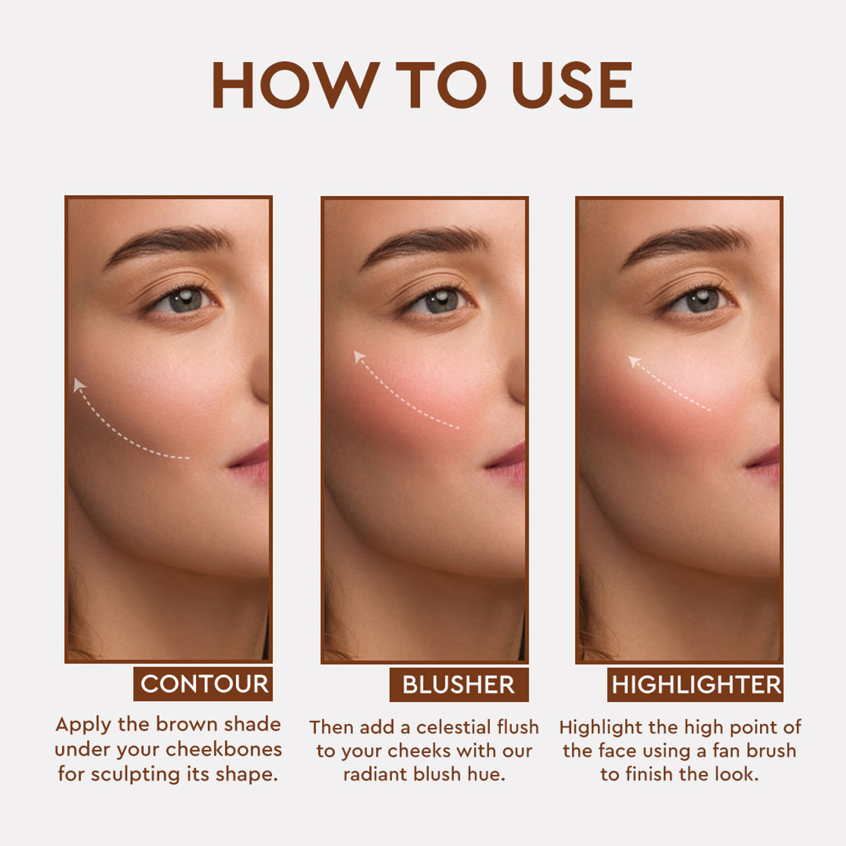 C2P Pro Celestial 3-in-1 blush, contour, and highlighter face palette with highly pigmented shades and celestial-themed packaging.