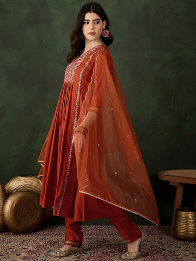 Indyancart SN Women's Embroidered Kurta & Trouser With Dupatta Kurta Set