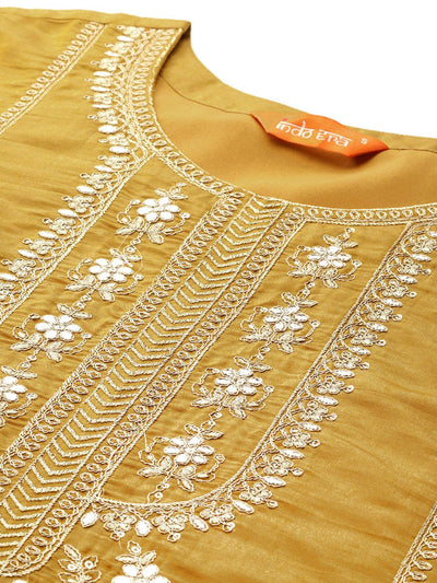 Dhiyona IE Ethnic Motifs Embroidered Regular Gotta Patti Kurta with Trousers & Dupatta