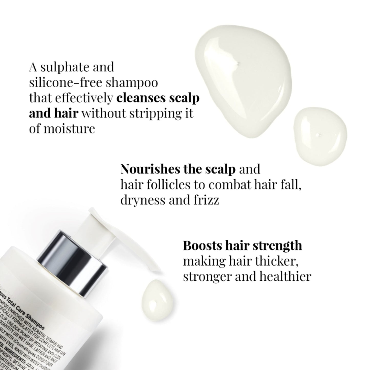iCosmetiques Shampoo with Keratin - Proline, B5, Reduces Hair Fall & Frizz, Sulphate & Silicone Free