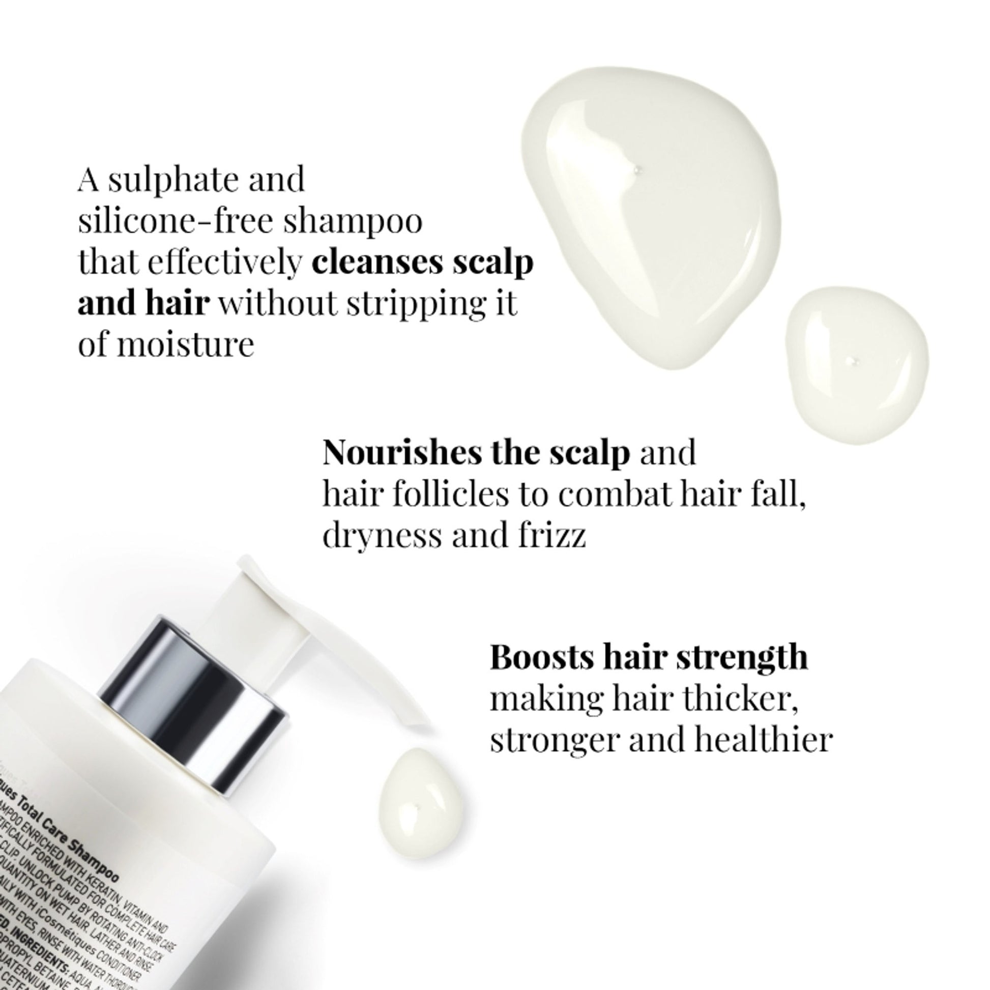 iCosmetiques Shampoo with Keratin - Proline, B5, Reduces Hair Fall & Frizz, Sulphate & Silicone Free