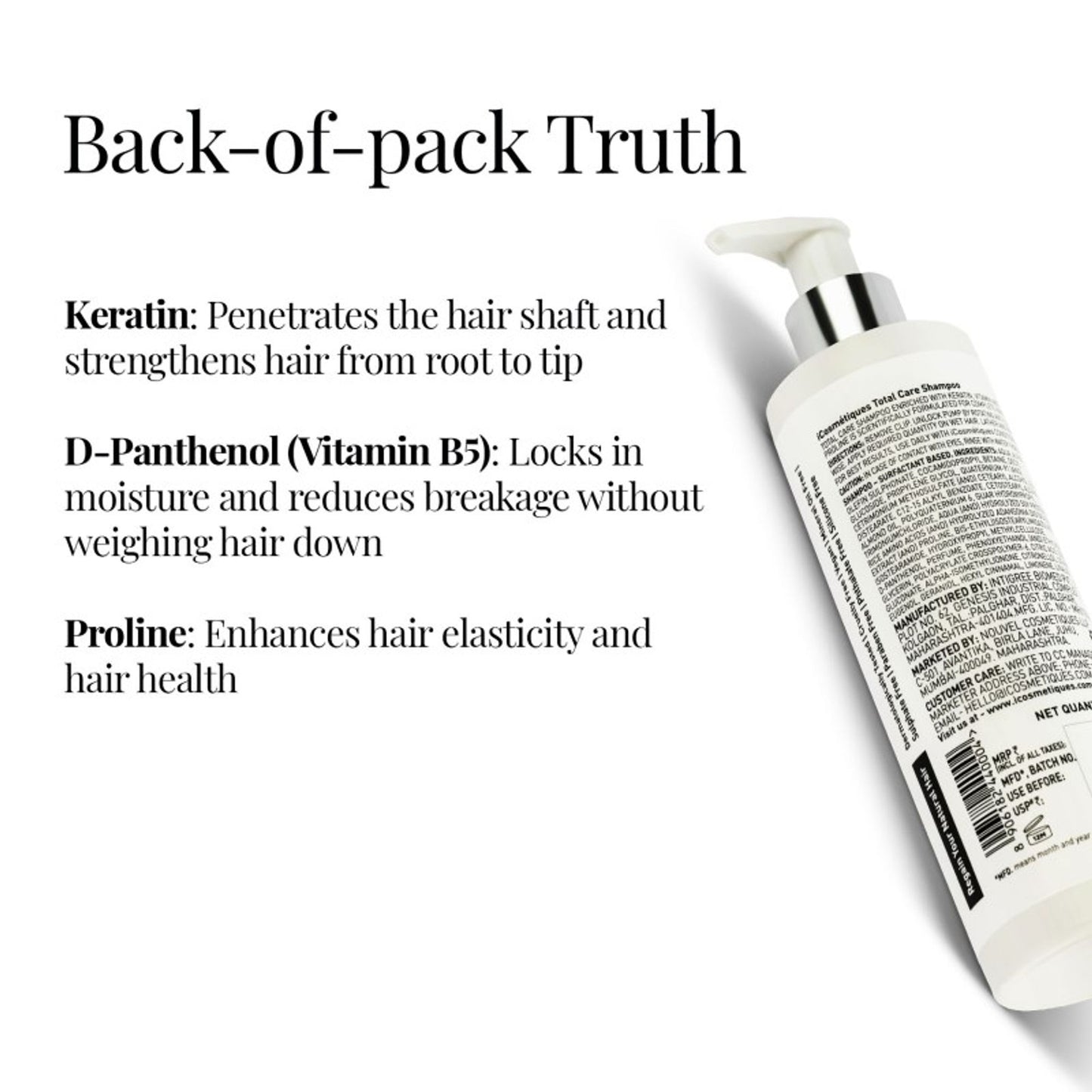 iCosmetiques Shampoo with Keratin - Proline, B5, Reduces Hair Fall & Frizz, Sulphate & Silicone Free