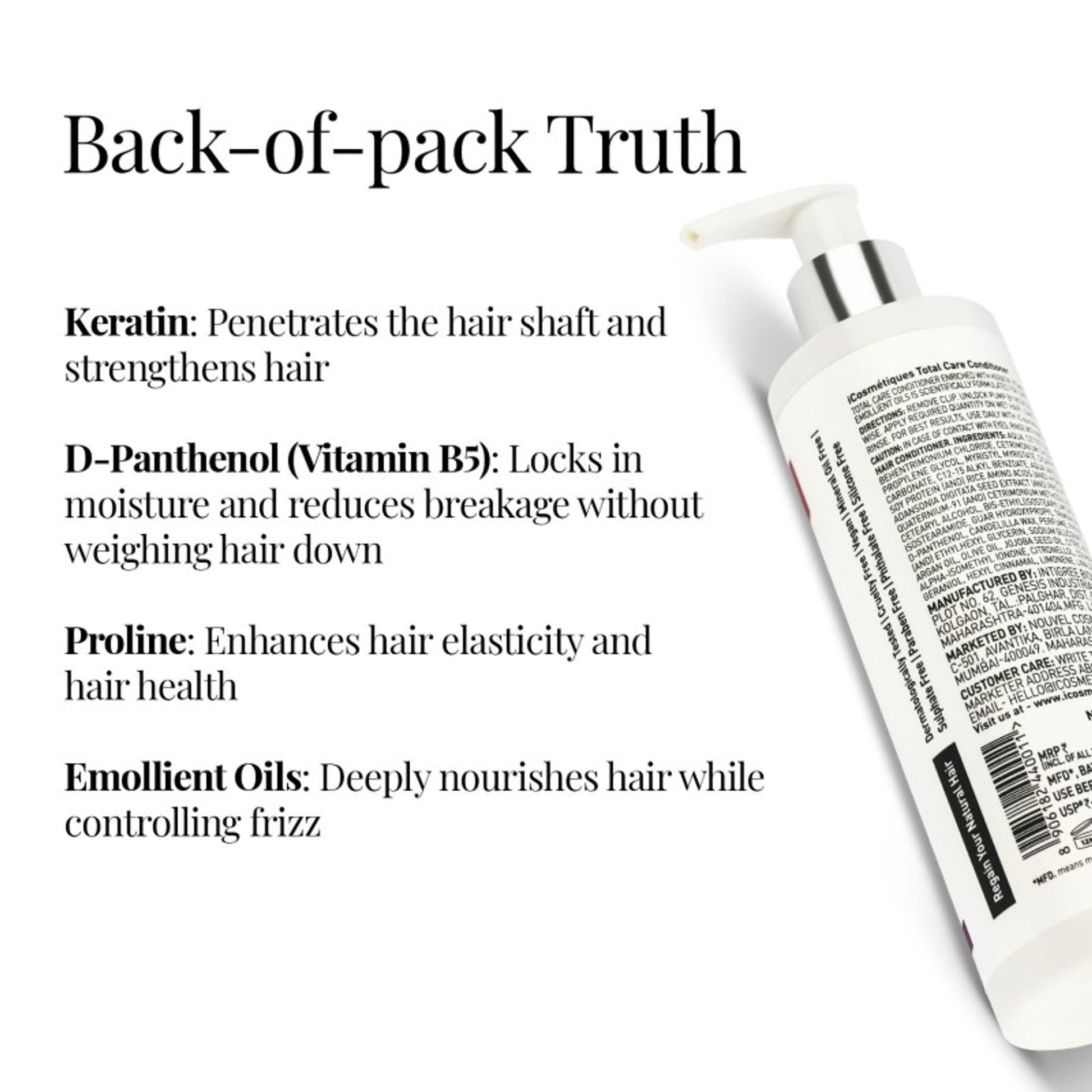 iCosmetiques Silicone Free Conditioner - Keratin, Proline, B5, Mineral Oil & Paraben Free