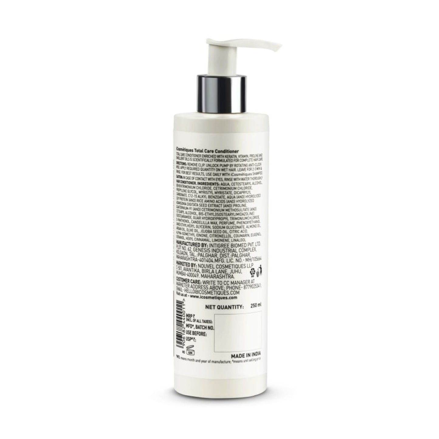 iCosmetiques Silicone Free Conditioner - Keratin, Proline, B5, Mineral Oil & Paraben Free