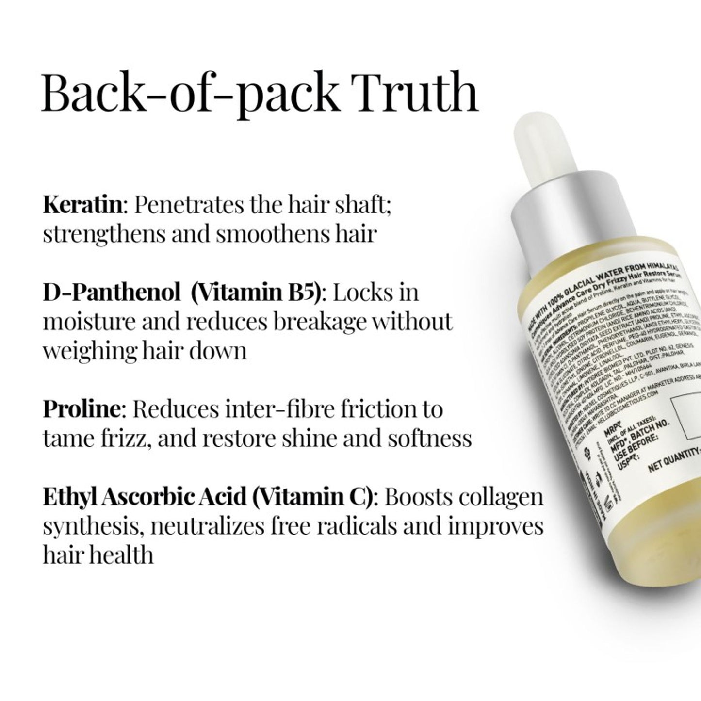 iCosmetiques Hair Serum for Dry & Frizzy Hair - Keratin, Proline, B5 & Reduces Breakage