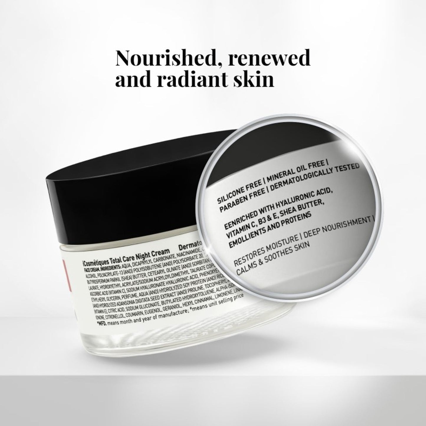 iCosmetiques Night Cream - Vitamins B3, C, E, Deep Hydration & Glow, Mineral Oil & Silicone-Free
