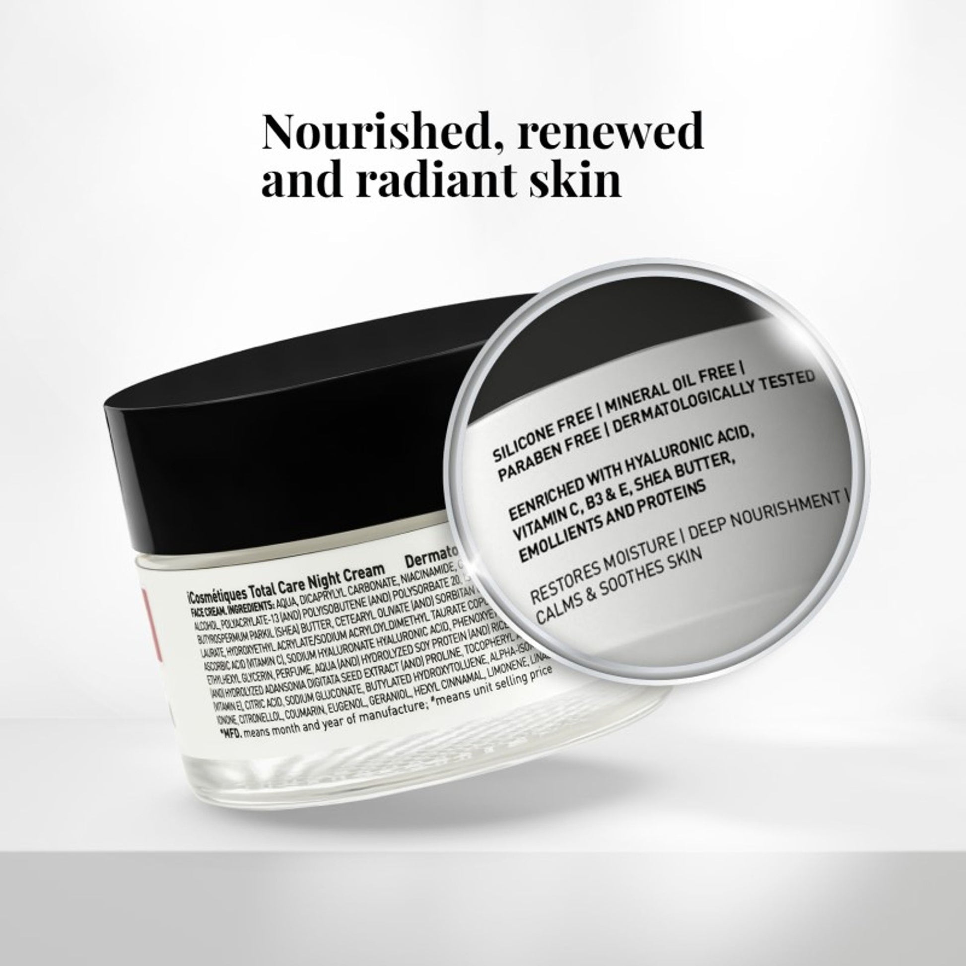 iCosmetiques Night Cream - Vitamins B3, C, E, Deep Hydration & Glow, Mineral Oil & Silicone-Free
