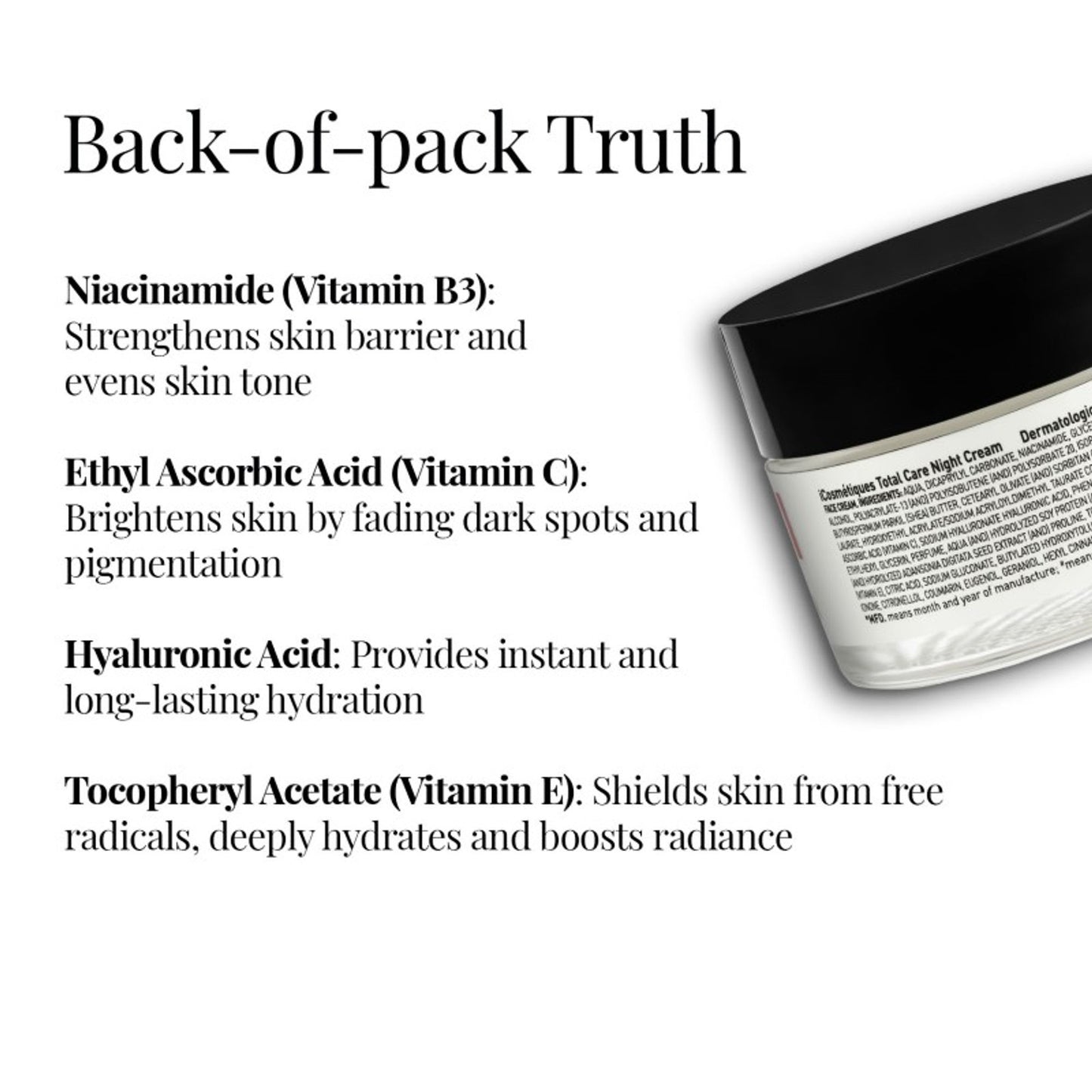 iCosmetiques Night Cream - Vitamins B3, C, E, Deep Hydration & Glow, Mineral Oil & Silicone-Free