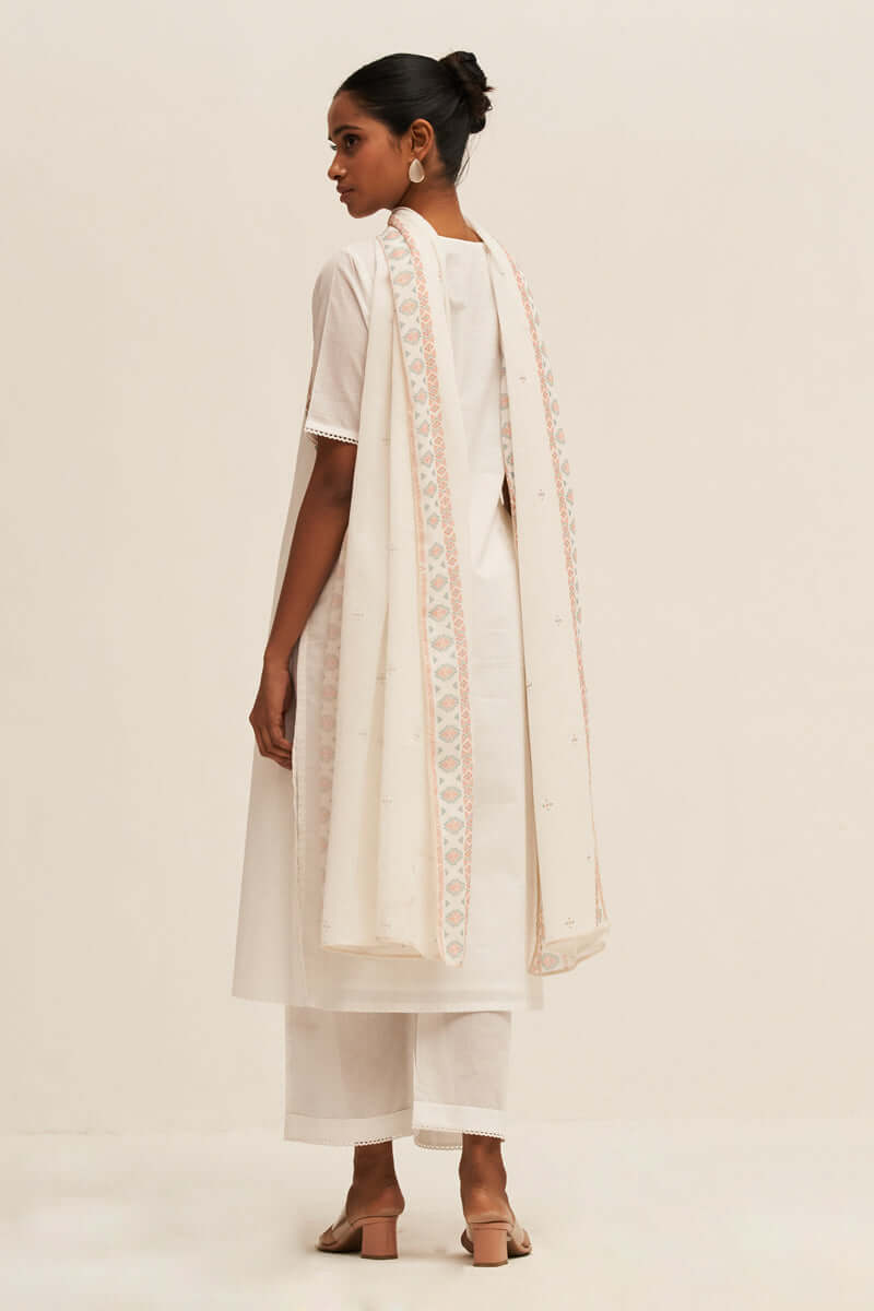 Women's White Embroidered Cotton Salwar Suit