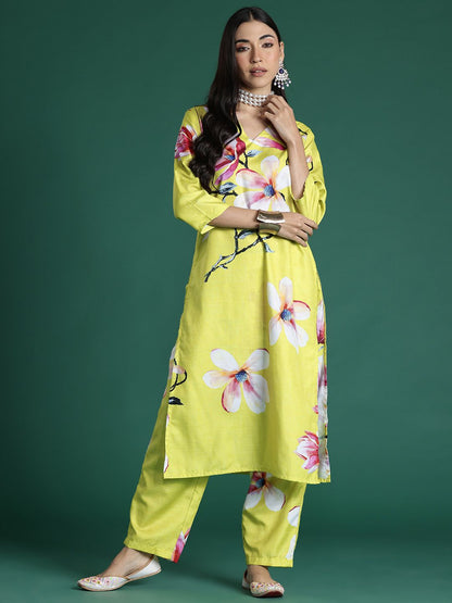 Indyancart IE Floral Printed Kurta with Trousers