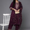 Indyancart IE Plus Size Floral Embroidered Embellished Straight Kurta with Trouser And Dupatta