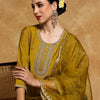 Dhiyona VA Women'sFloral Embroidered Zari Straight Kurta With Trousers And Dupatta