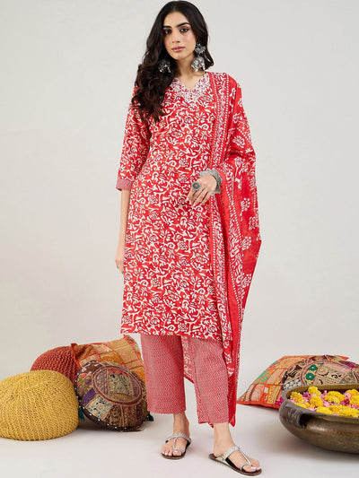 Dhiyona IE Floral Printed Straight Kurta With Trousers & Dupatta